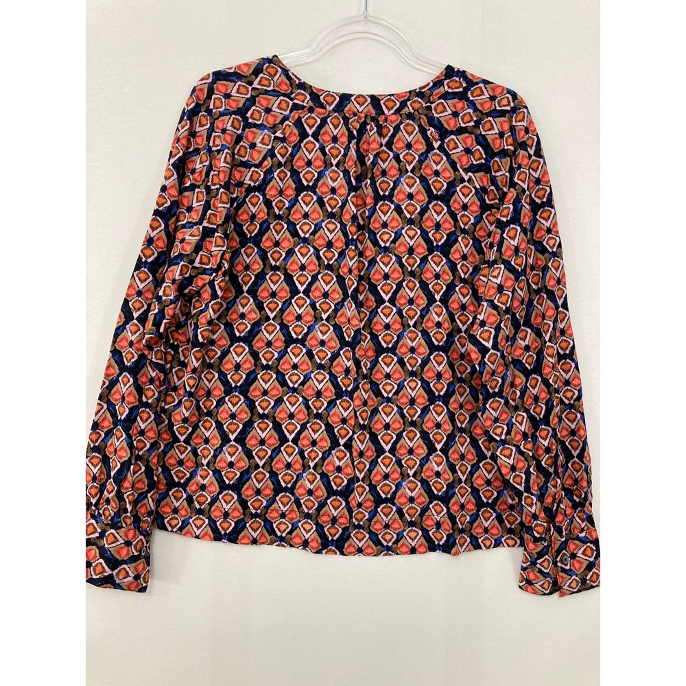 NIC+ZOE Blouse Medium Multicolor Geometric Ikat Print Split V-Neck Viscose - Picture 10 of 11
